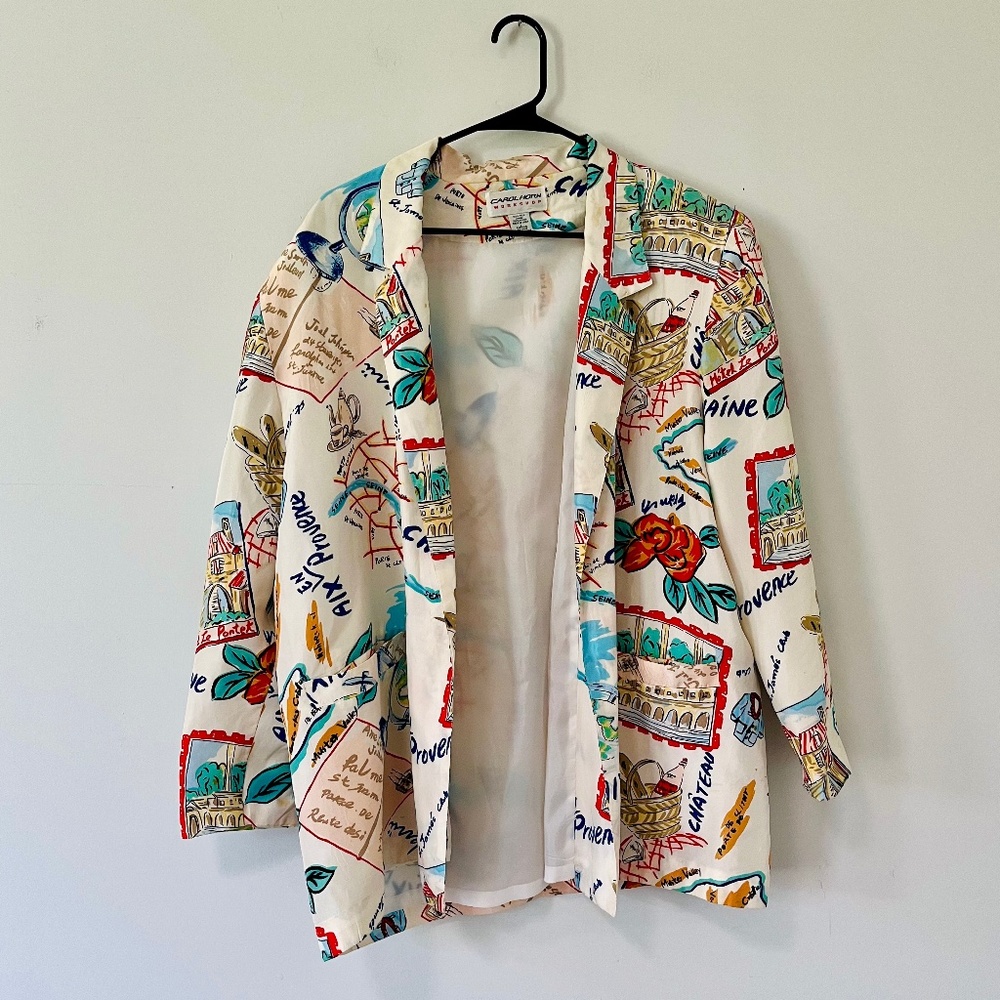 Vintage 90s Carol Horn Workshop Silk Printed Jacket Size L